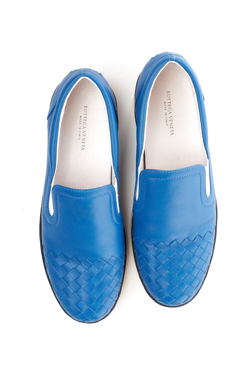 Bottega Veneta Blue Intrecciato Slip-On Sneakers 37.5