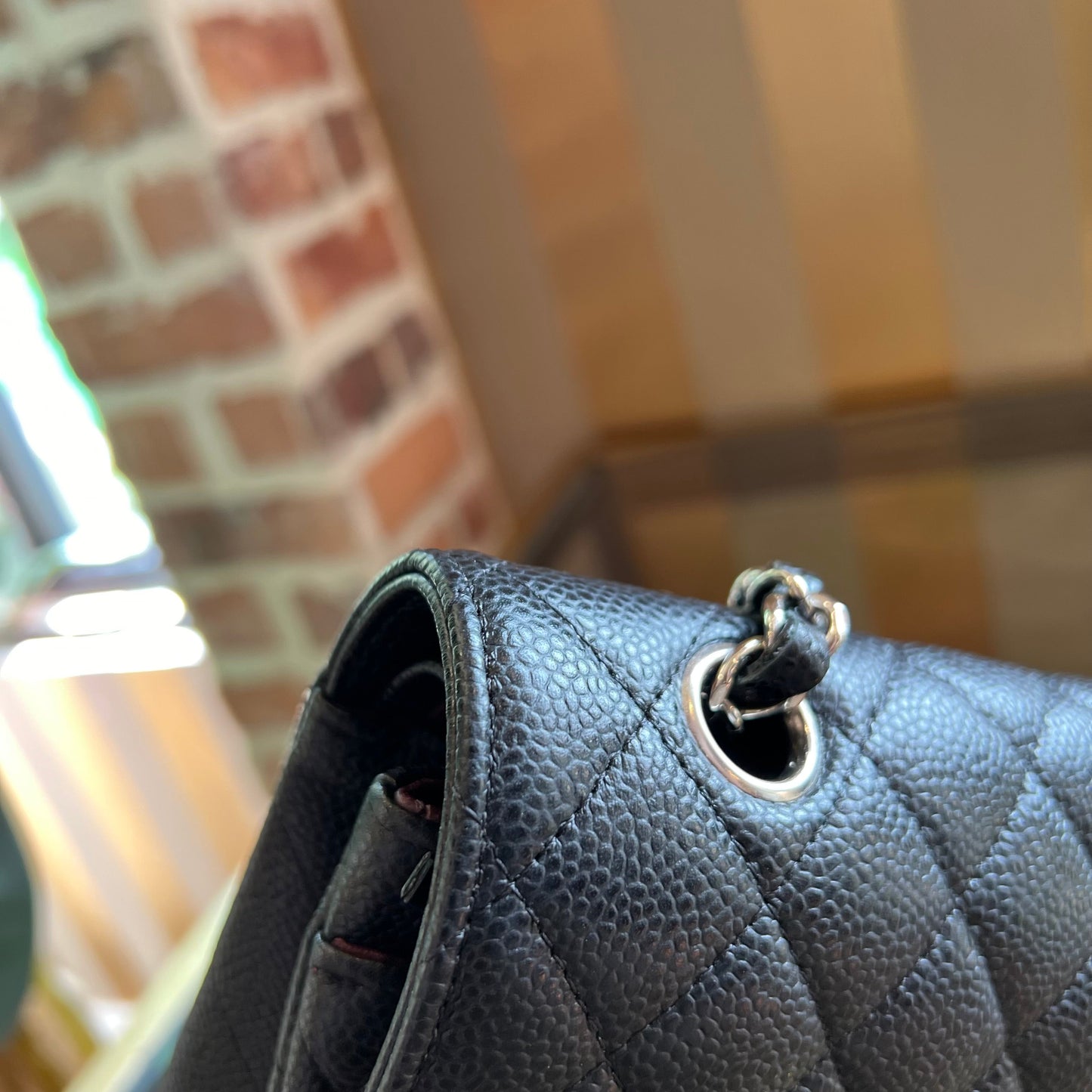 CHANEL Small Double Flap Black Caviar Quilted Shoulder Bag