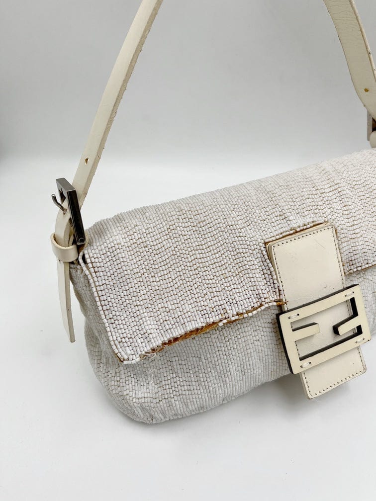 Vintage Fendi White Beaded Baguette Bag