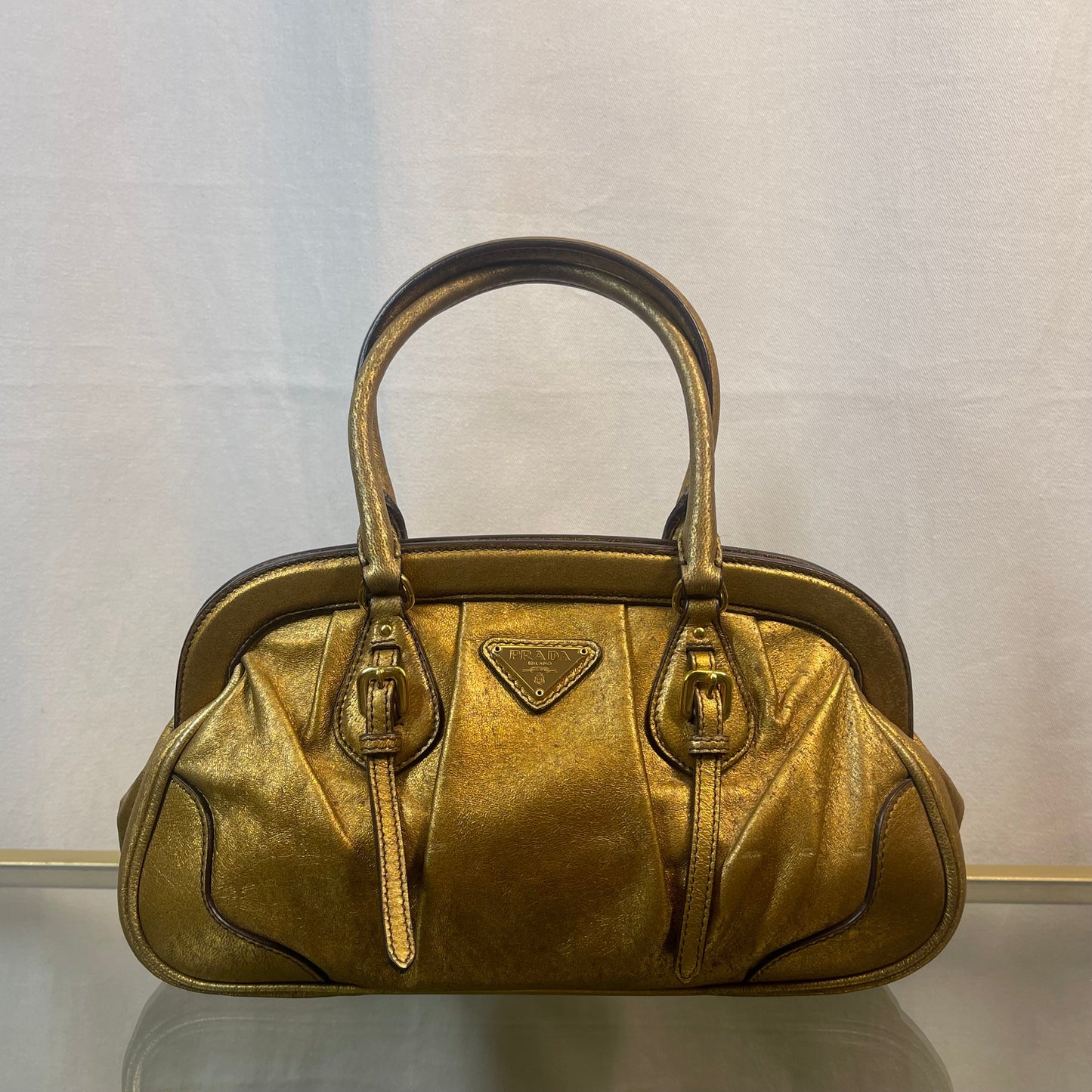 PRADA Mini Frame Bag Gold Nappa Leather Handbag