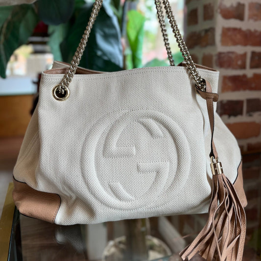 GUCCI Beige Canvas/Leather Soho Chain Tote Bag TS