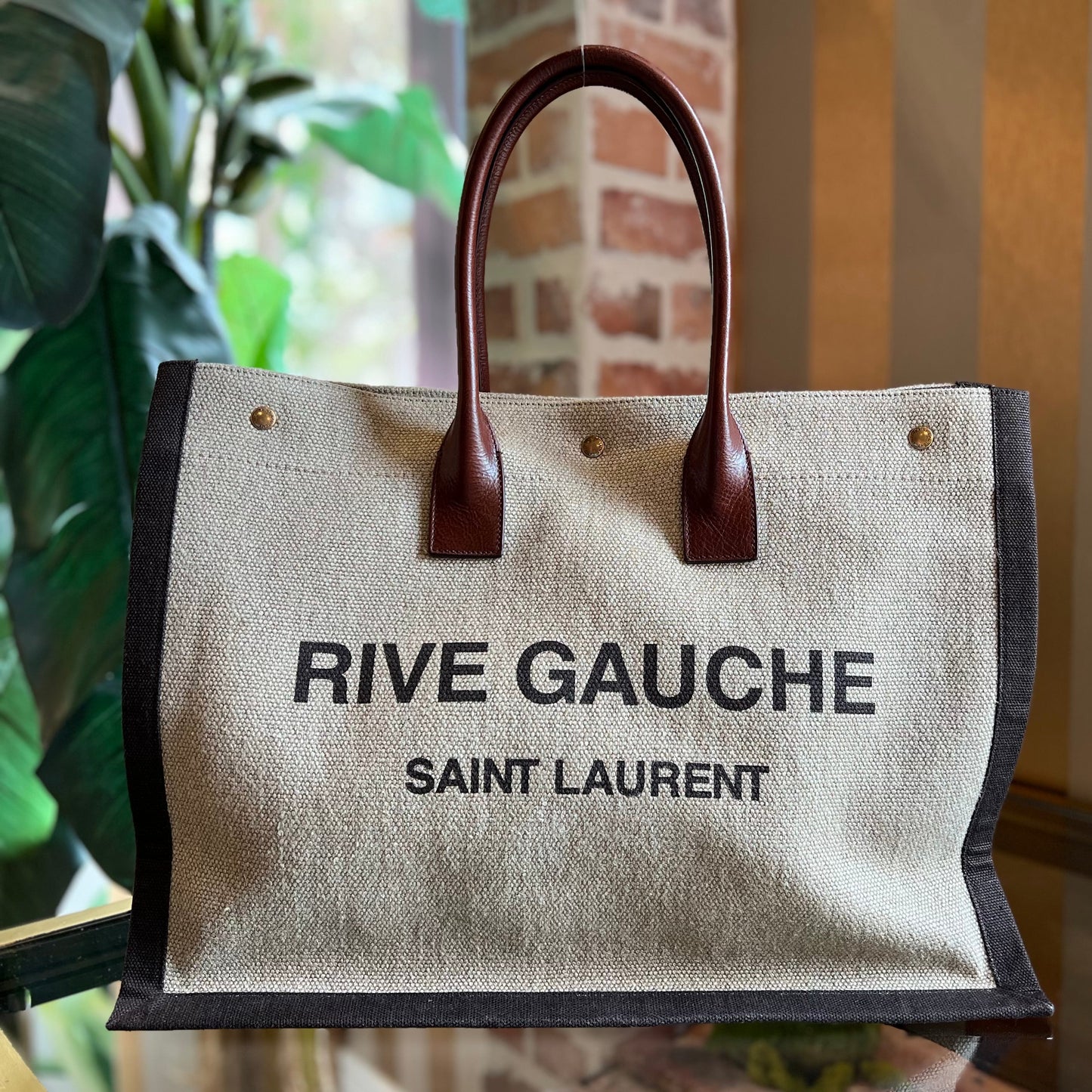 SAINT LAURENT Rive Gauche Natural Linen Calfskin Tote