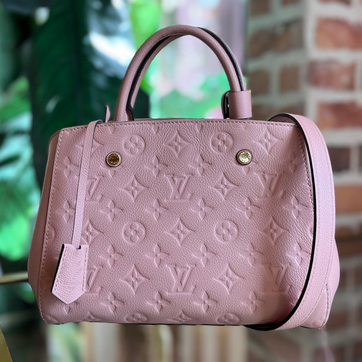 LOUIS VUITTON Montaigne BB Rose Poudre Empreinte Shoulder Bag