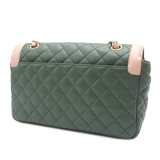 Chanel Two-Tone Flap Bag Green Lambskin Gold