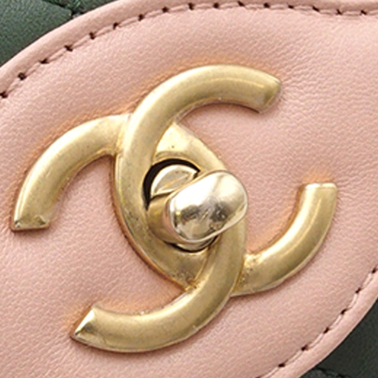 Chanel Two-Tone Flap Bag Green Lambskin Gold