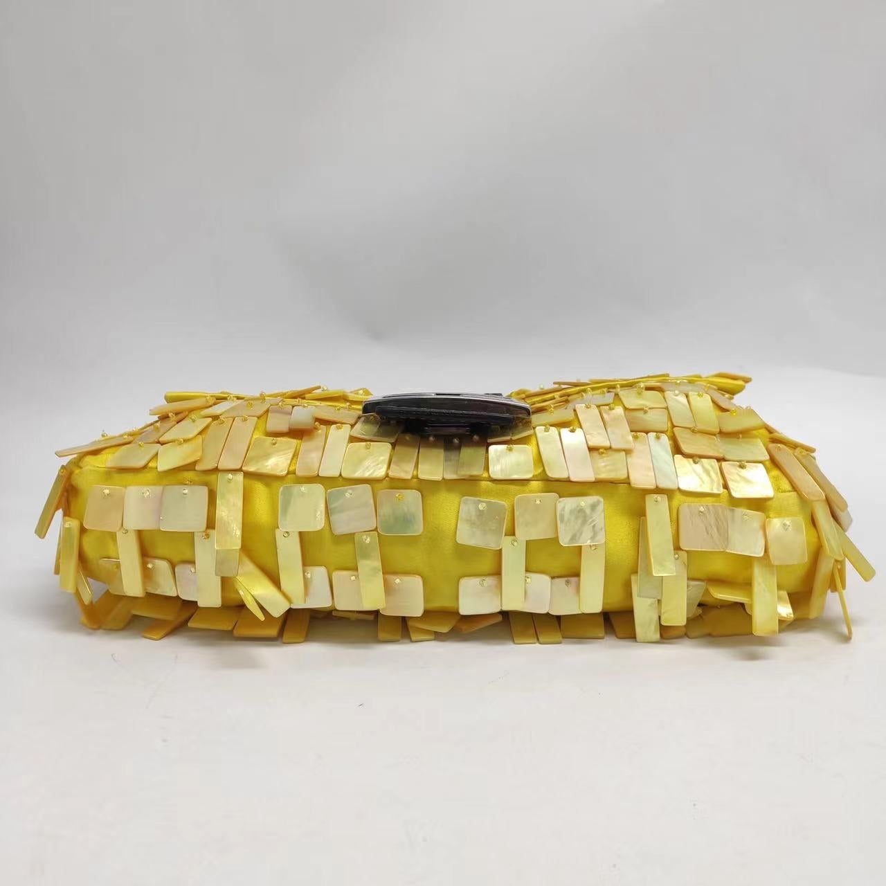 Fendi Baguette Yellow Silk With Mother Of Pearl Sequins Extremely Rare