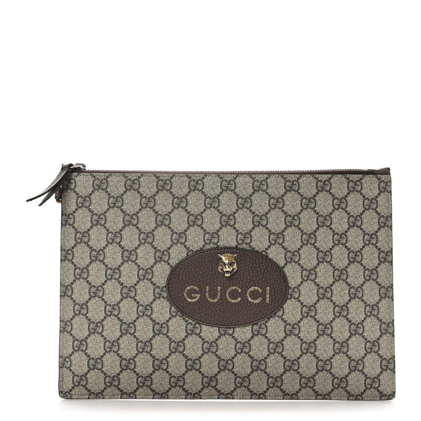 GUCCI GG Supreme Monogram Neo Vintage Zip Wristlet Pouch Beige New Acero Crop