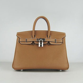 Hermes Birkin 25cm Handbag 6068 light coffee silver