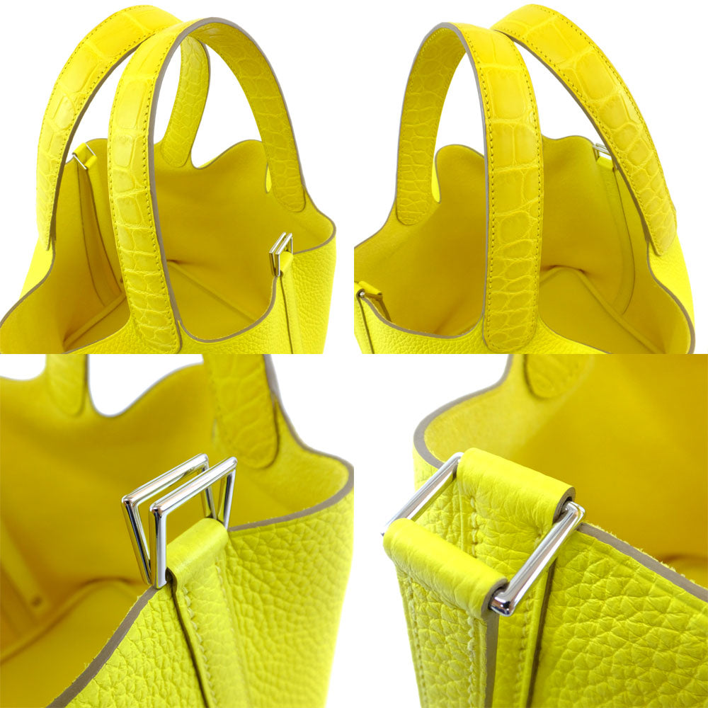 HERMES Hermes Picotin Lock  MM Handbag Lime Yellow Silver G   Clemence U Shapes Manufactured  2022 Cadena