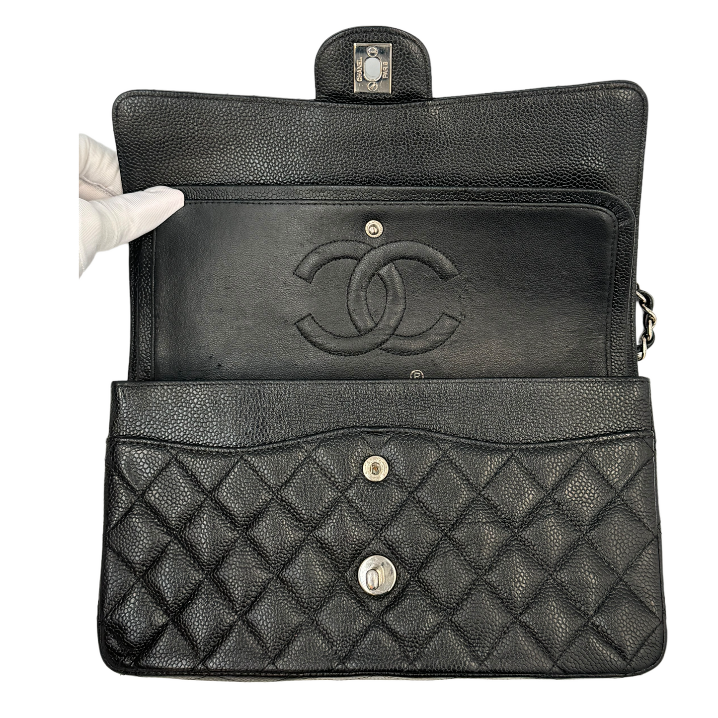 Chanel Classic Double Flap Medium Black Caviar Silver