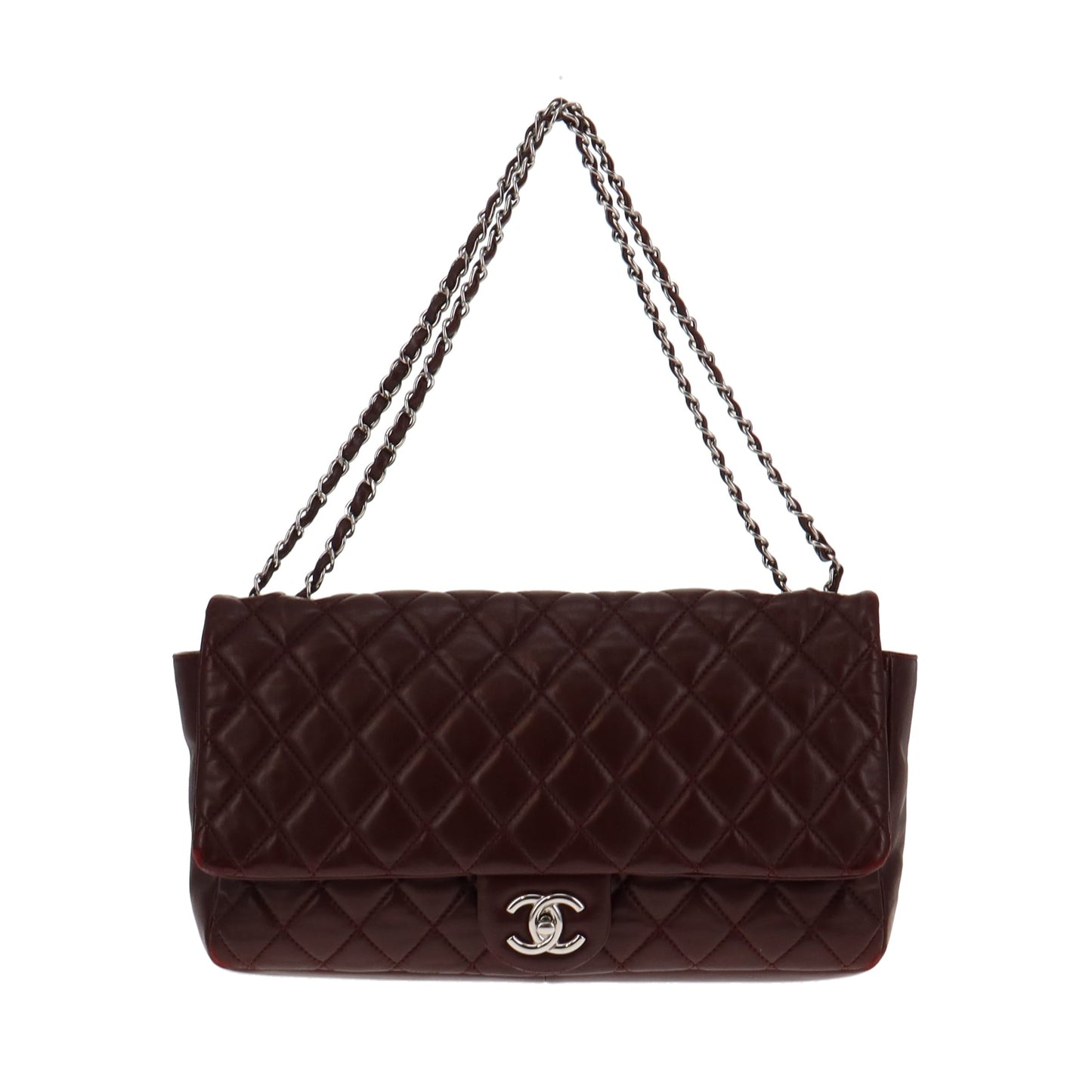 Chanel Burgundy Lambskin Seasonal Single Flap Bag With Raincover 2009/10