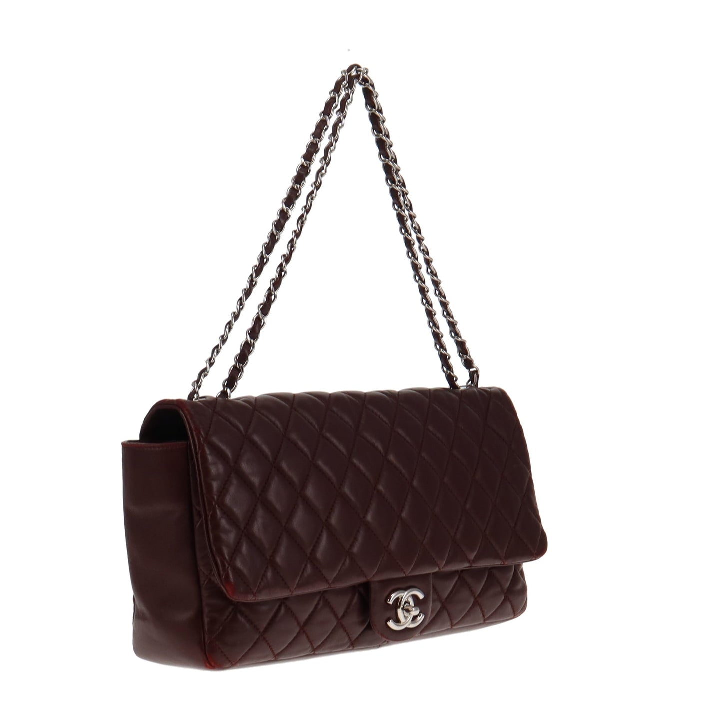 Chanel Burgundy Lambskin Seasonal Single Flap Bag With Raincover 2009/10