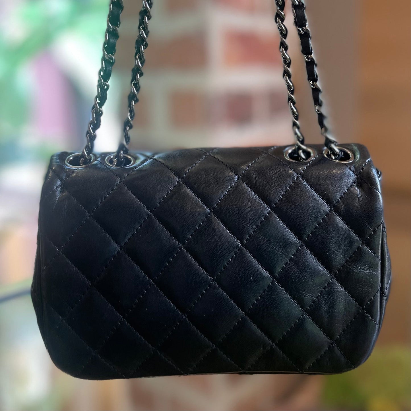 CHANEL Mini Black Quilted Lambskin Flap Bag ADI1075