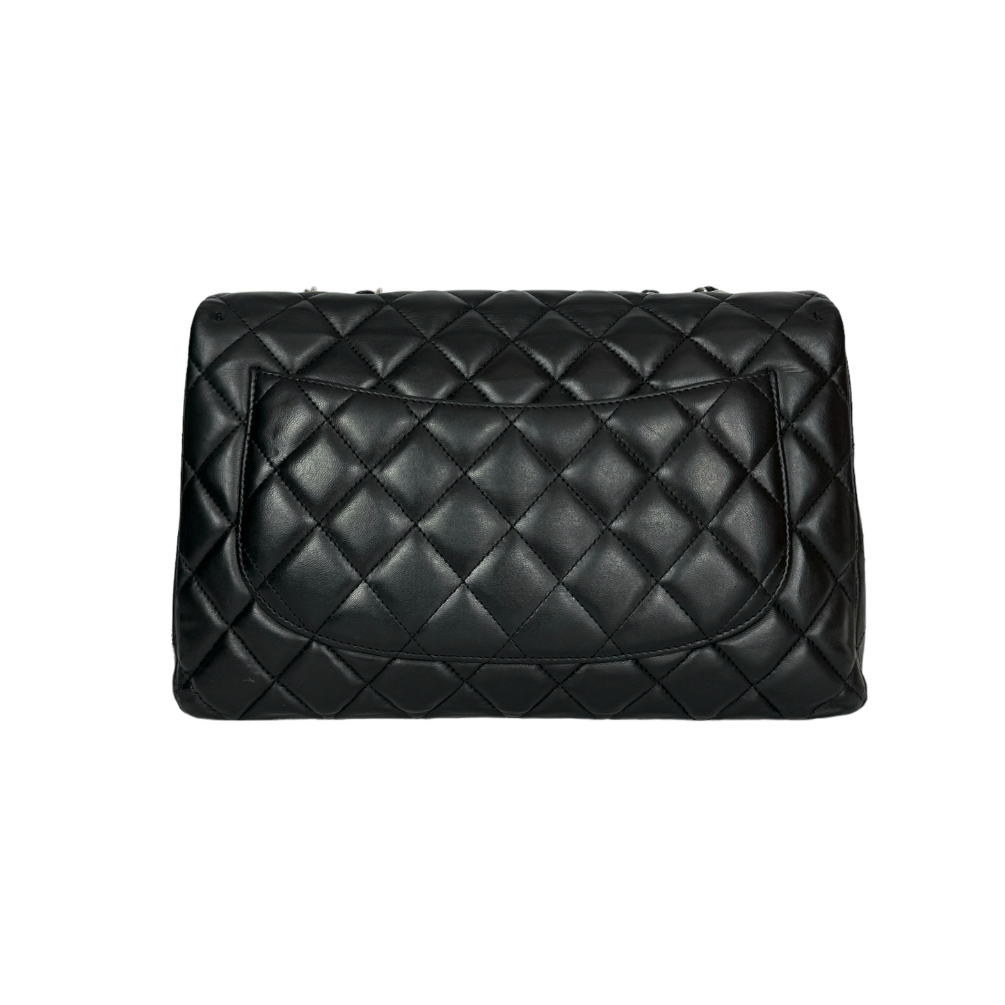 Chanel Classic Single Flap Jumbo Black Lambskin Silver