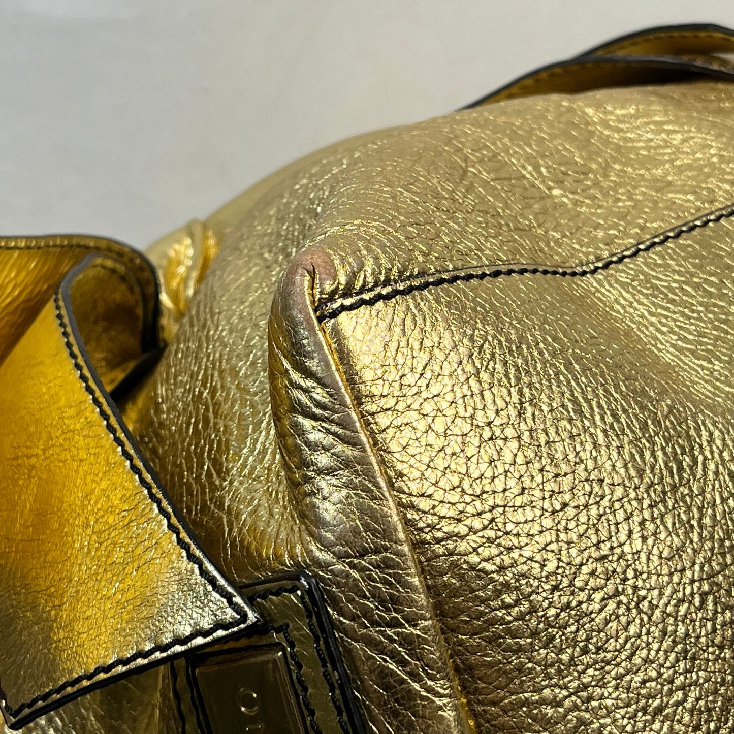 VALENTINO Metallic Gold Leather Bow Shopper Tote Bag