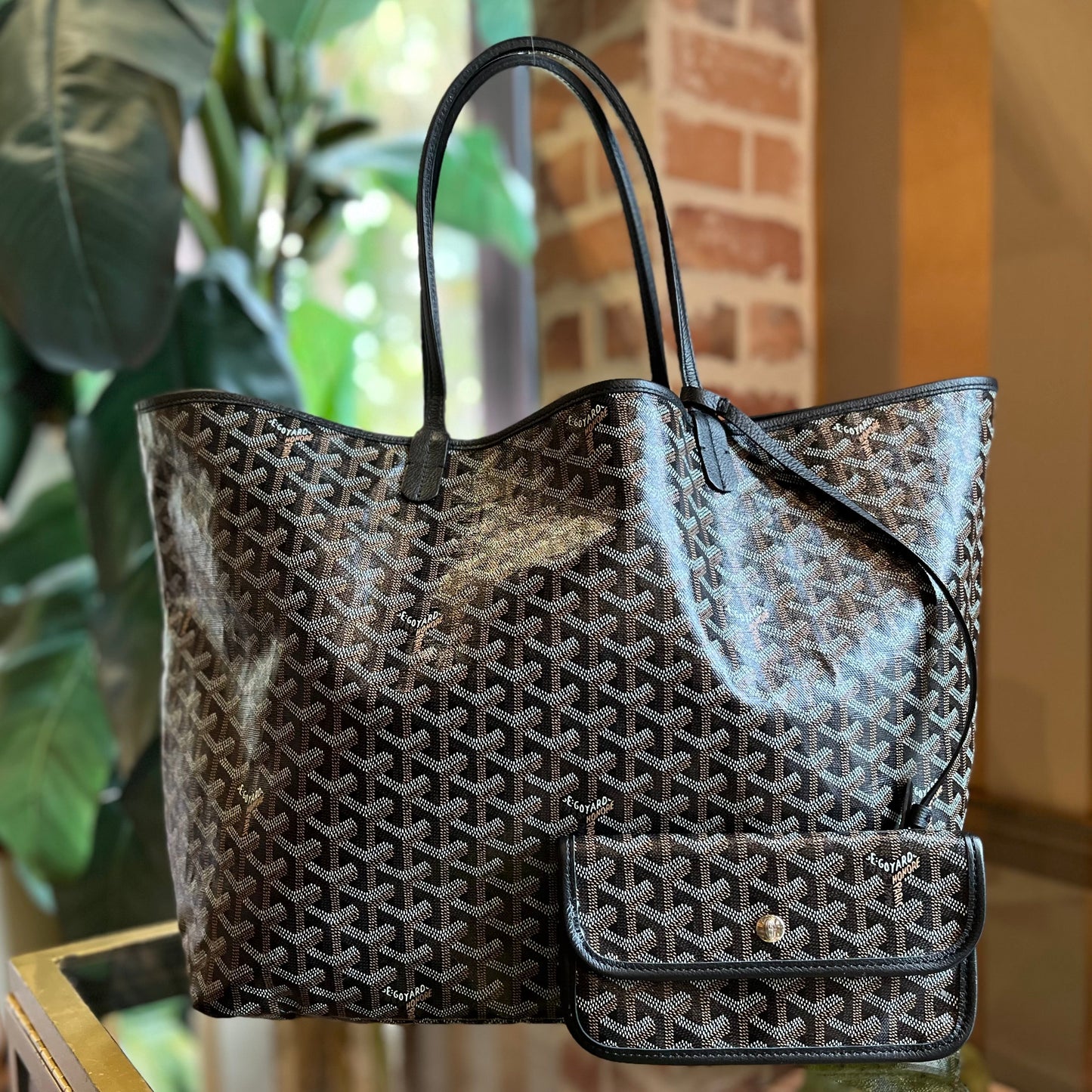 GOYARD St.Louis GM Black Goyardine Canvas Chevroches Tote Bag