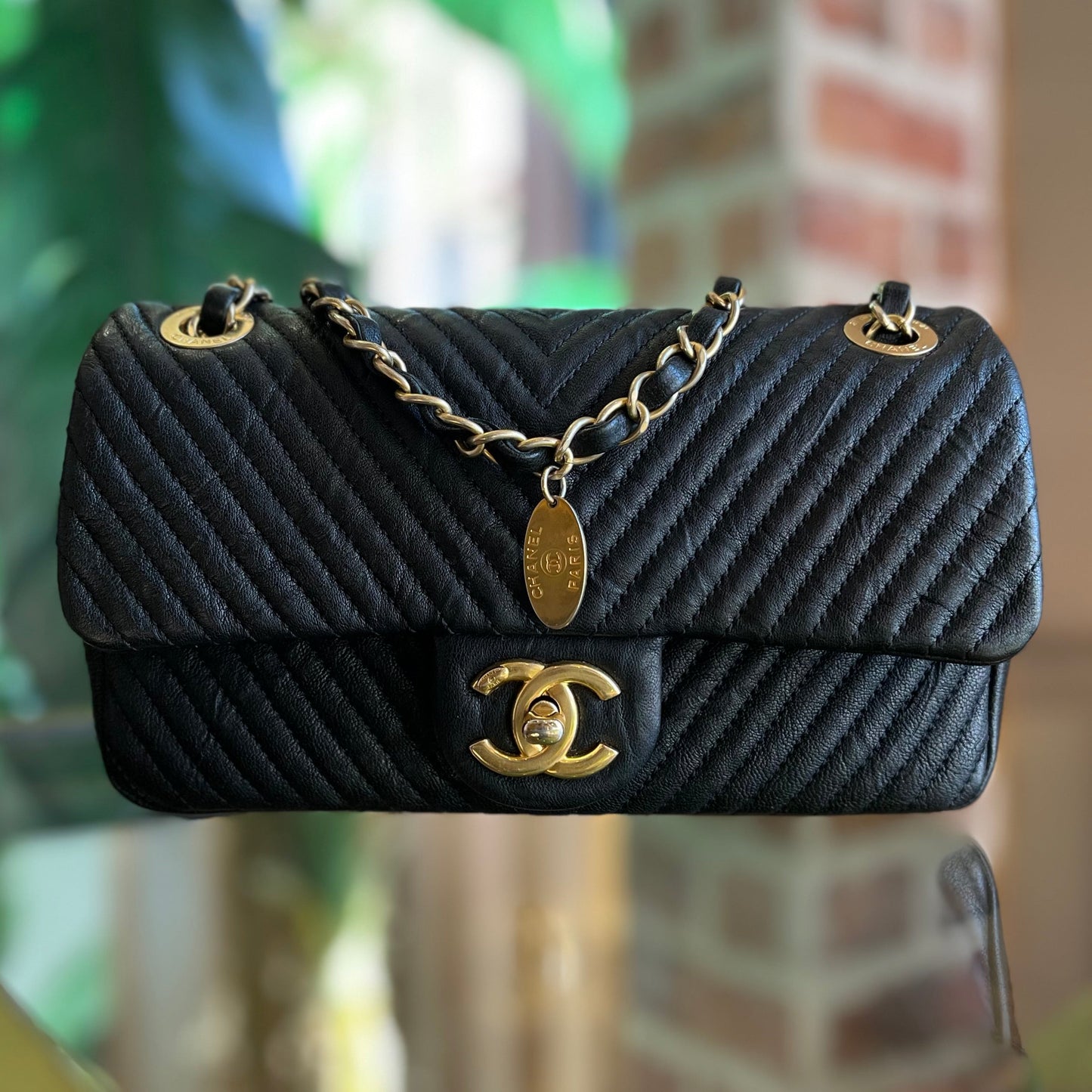 CHANEL Flap Small Black Calfskin Surpique Chevron Bag