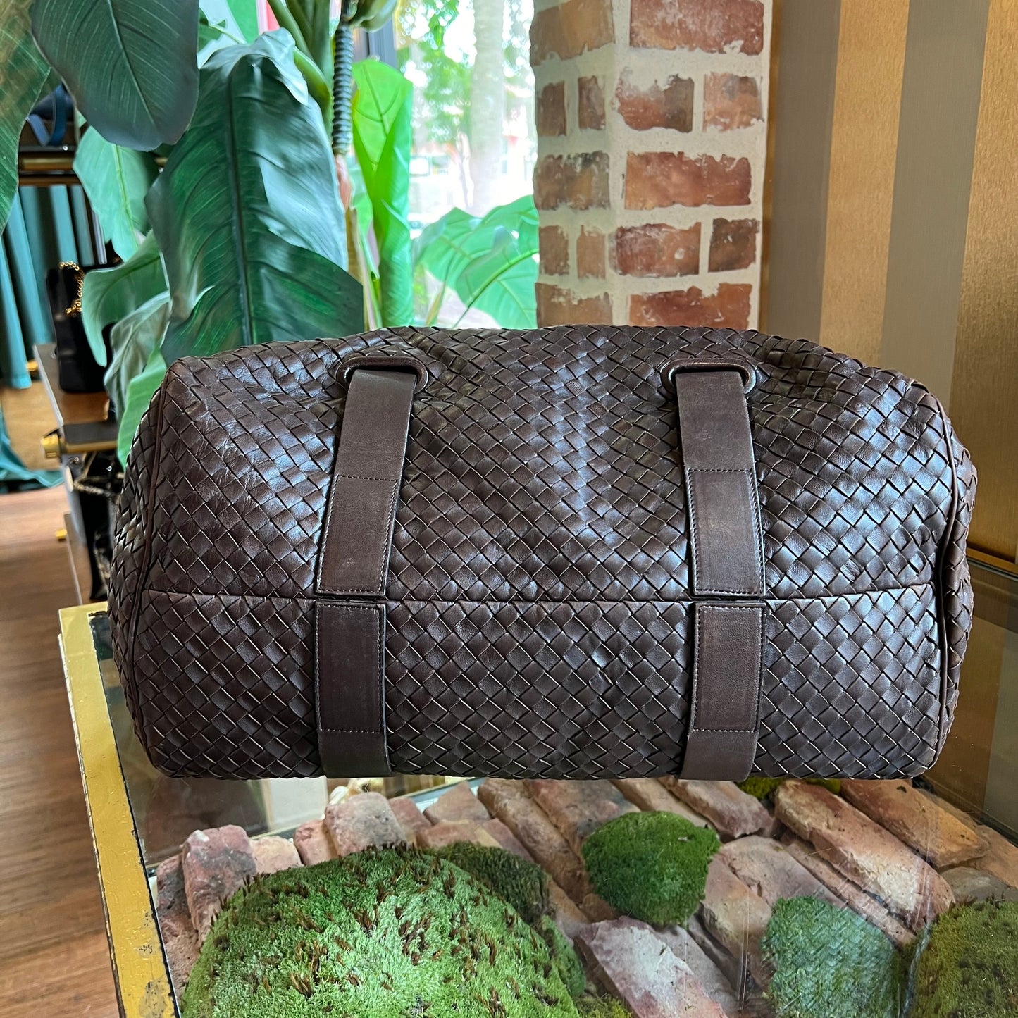 BOTTEGA VENETA Ebano Intrecciato Woven Nappa Leather Satchel Bag