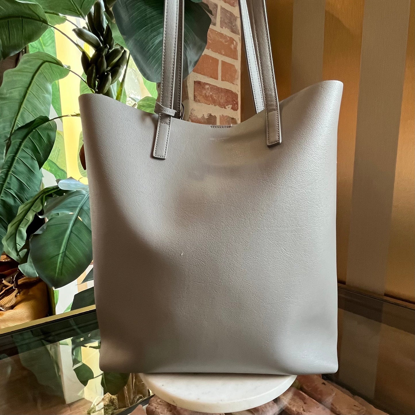 SAINT LAURENT Gray Leather North South Shopper