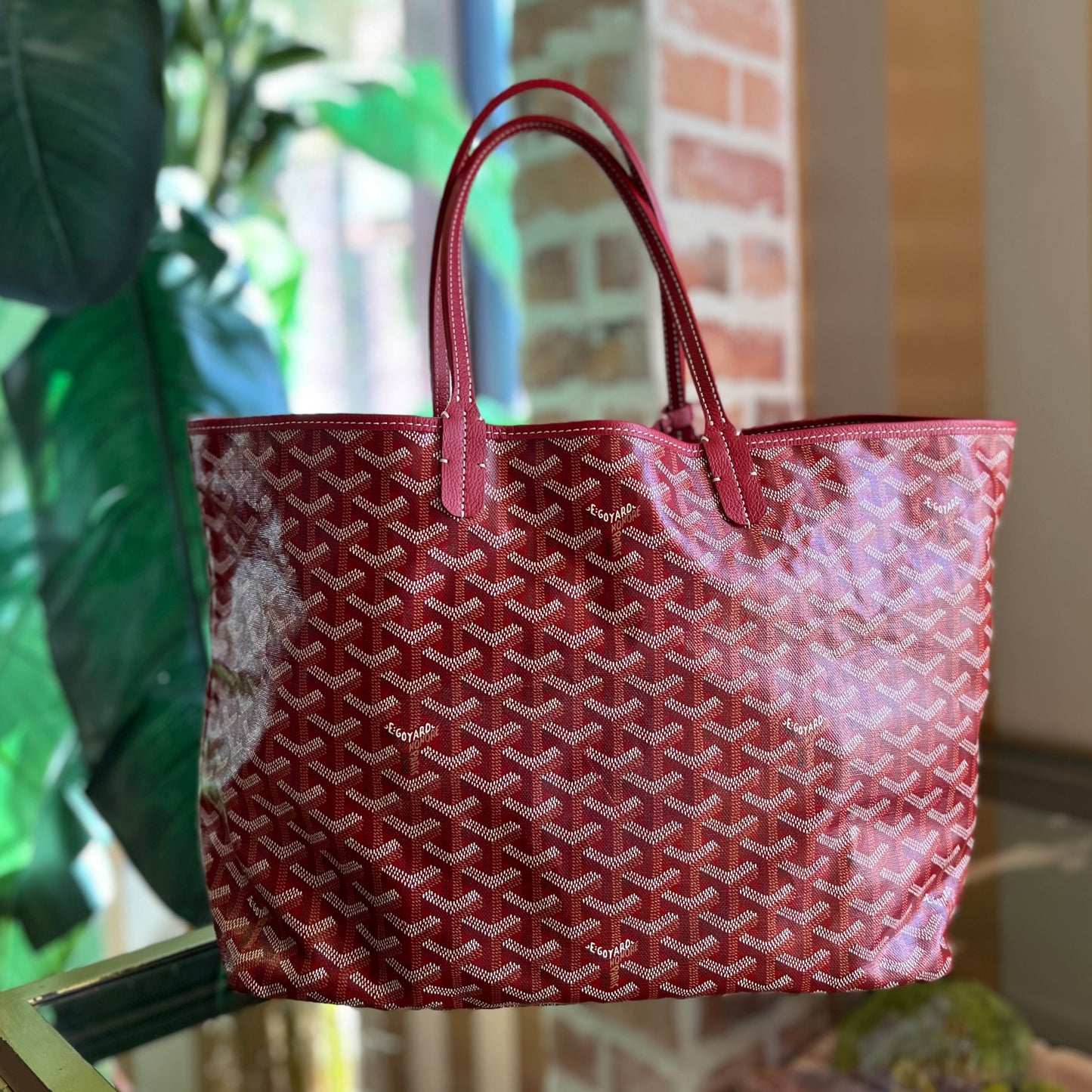 GOYARD Red Chevroches Calfskin & Goyardine Canvas St.Louis PM Tote TS