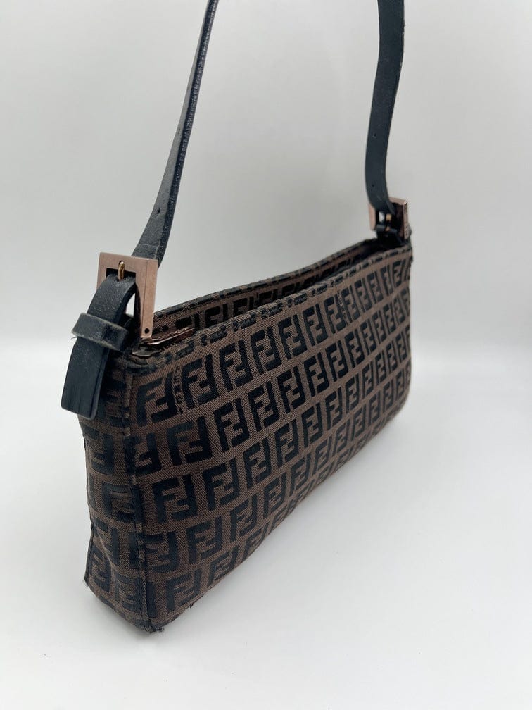 Vintage Fendi Pochette Bag in Brown Zucchino Canvas