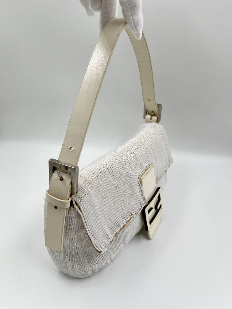 Vintage Fendi White Beaded Baguette Bag