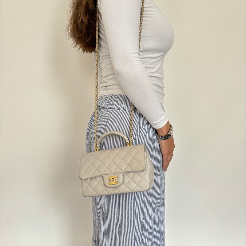 Chanel Grey Lambskin Mini Rectangle with Top Handle