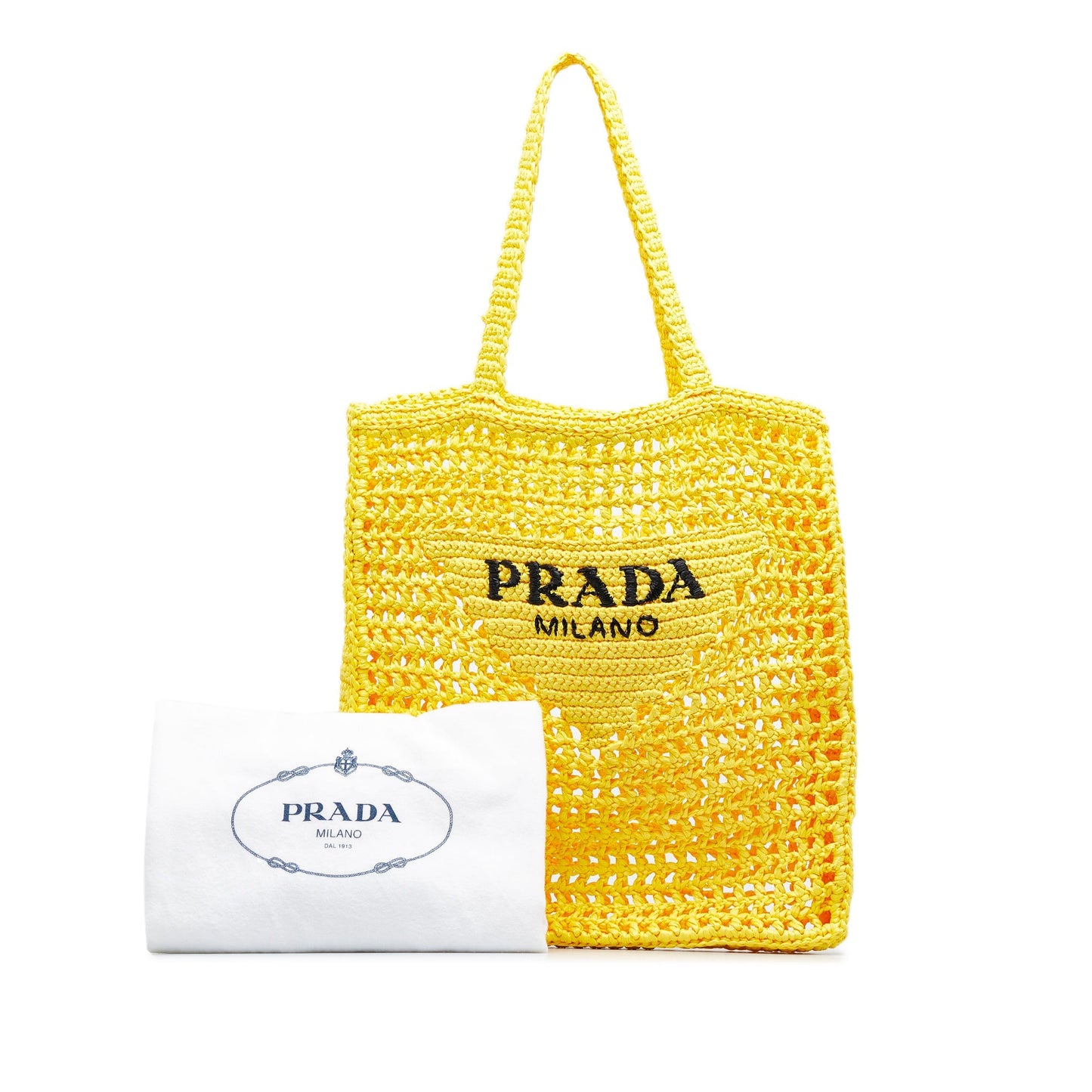 Prada Logo Tote Bag Yellow Raffia