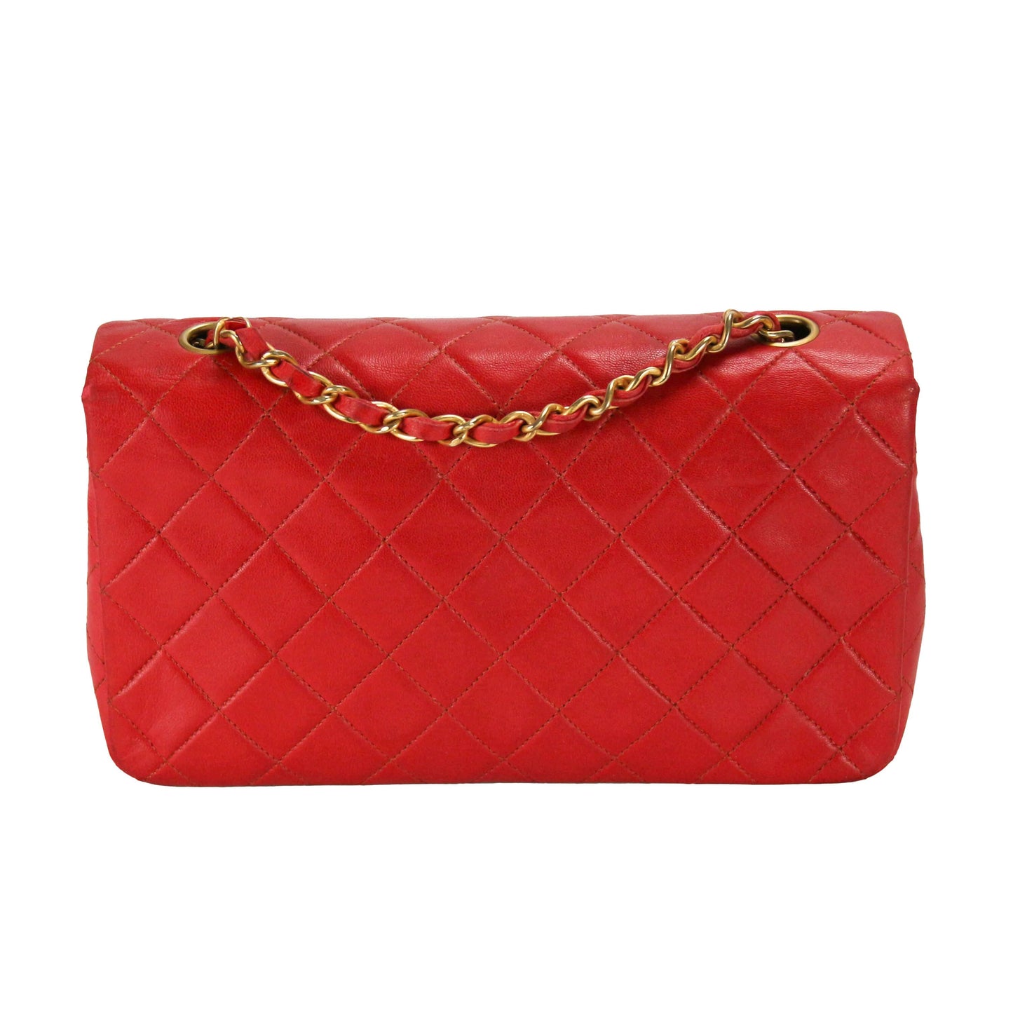 Chanel Full Flap Bag Small Red Lambskin Gold