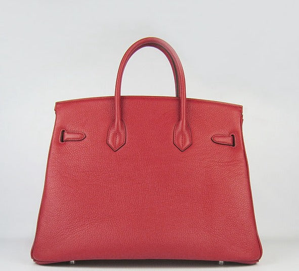 Hermes Birkin 35cm Togo Leather Handbags Red Silver