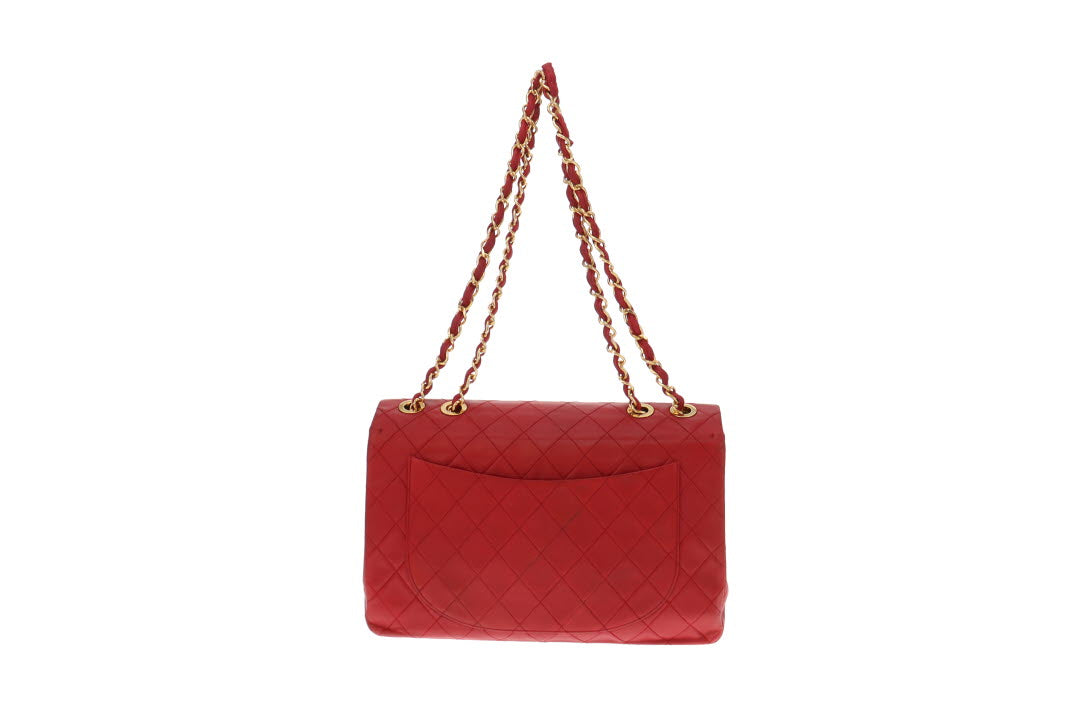 Chanel Red Lambskin Vintage Maxi Single Flap 1991/94