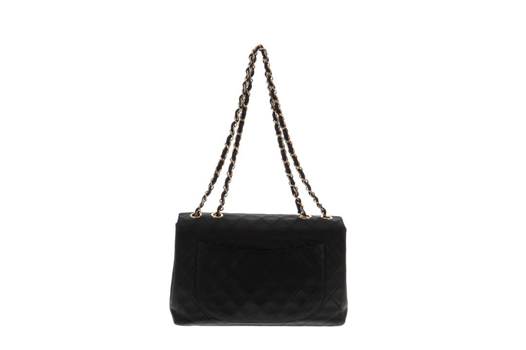 Chanel Black Lambskin Vintage Maxi Single Flap 24 Carat Gold CC