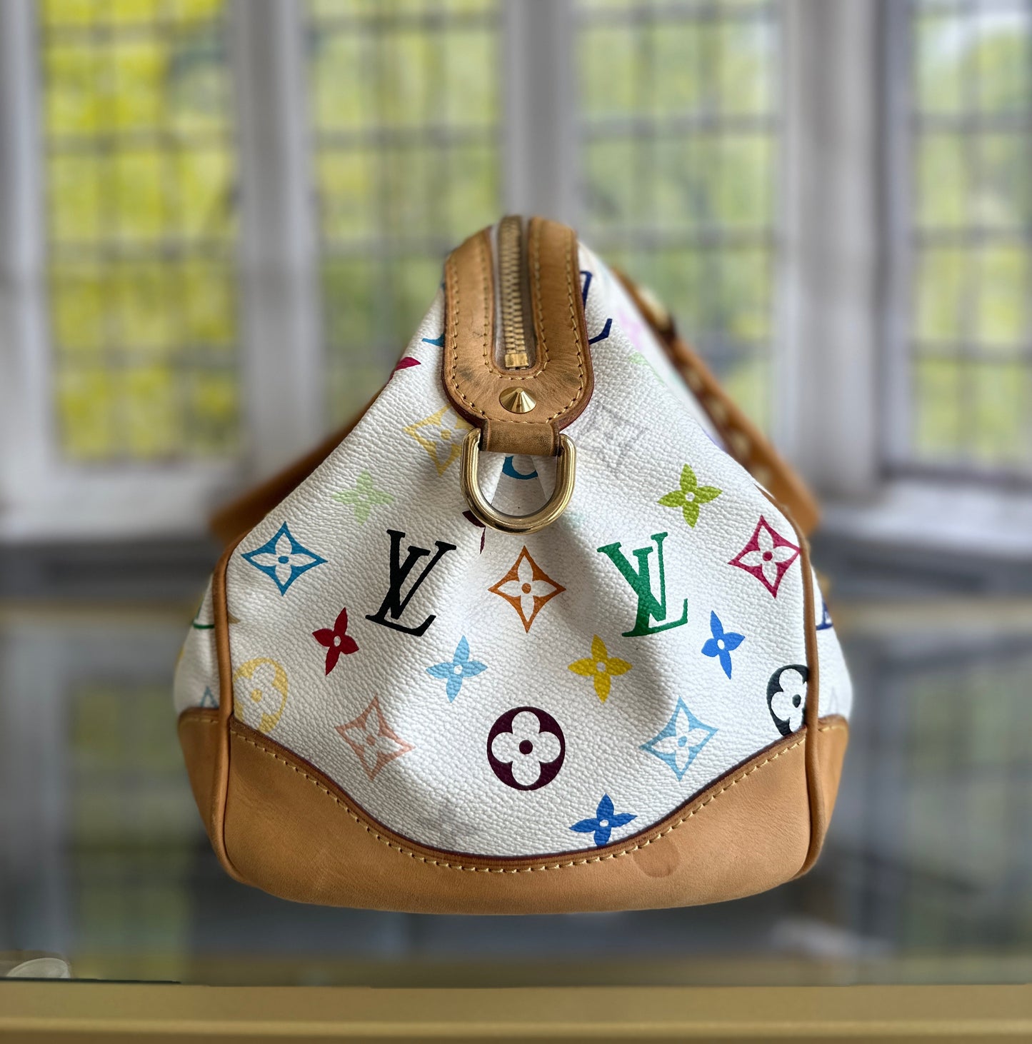 LOUIS VUITTON Monogram Multicolor Courtney MM Hand Bag White