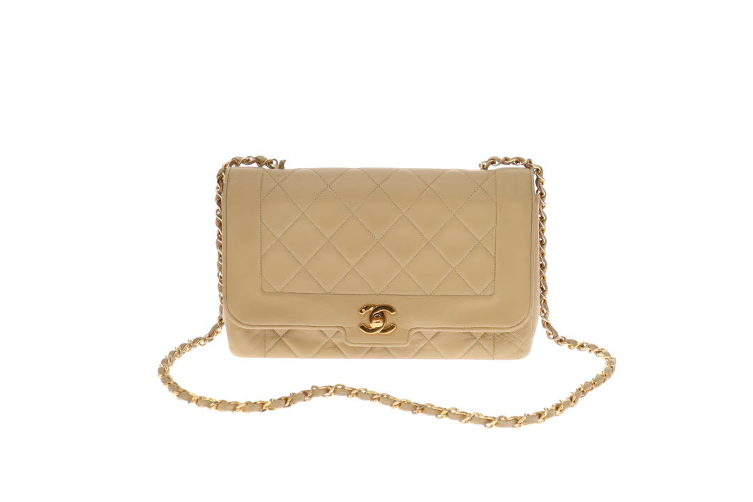 Chanel Vintage Beige Diana Line Flap Bag 1989/91