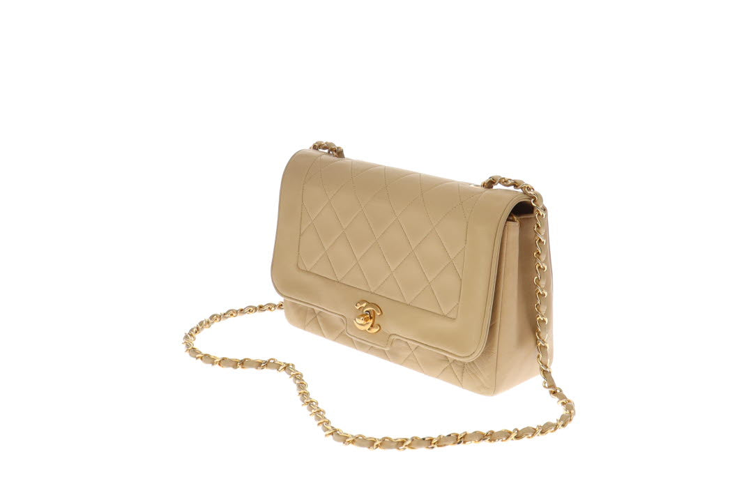 Chanel Vintage Beige Diana Line Flap Bag 1989/91