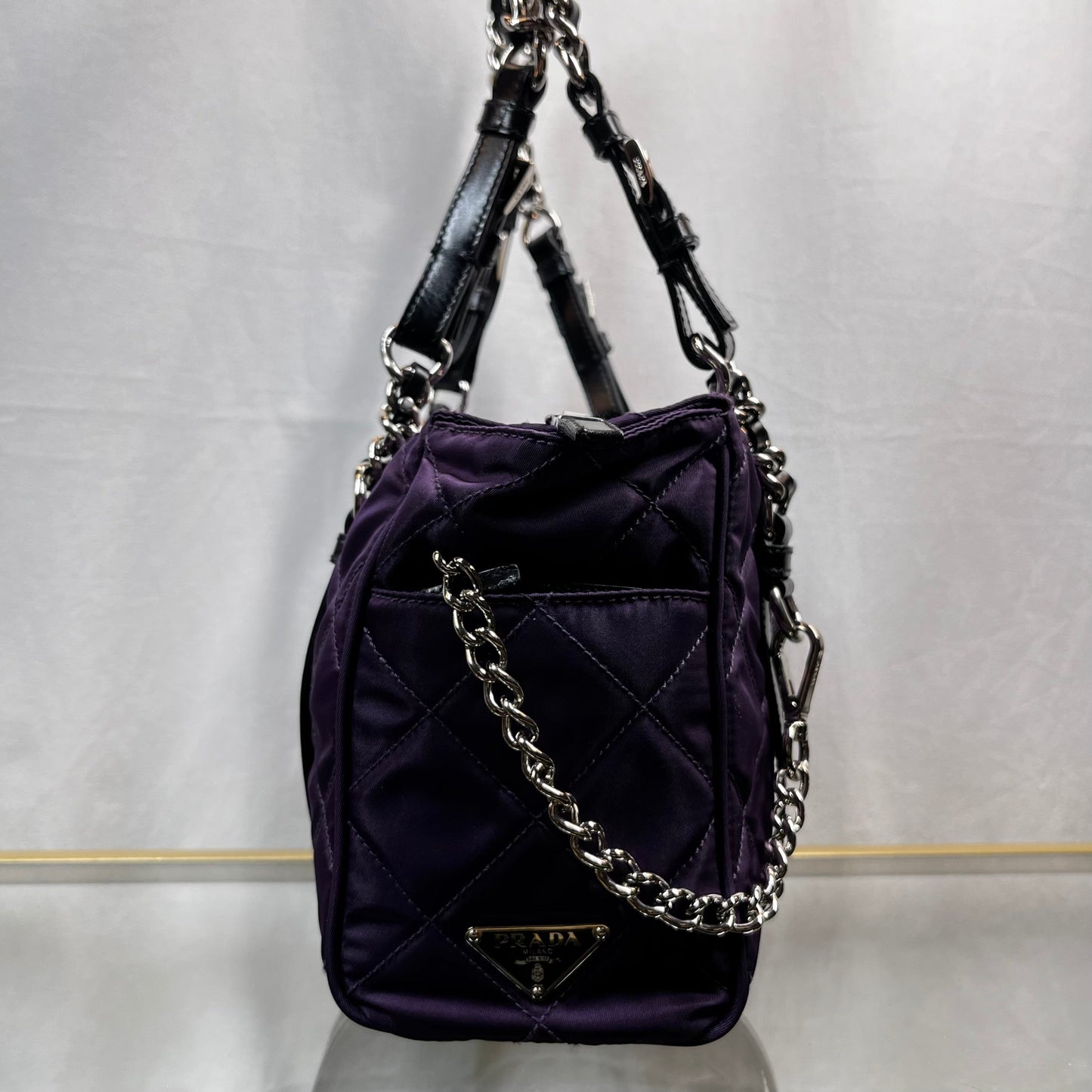 PRADA Impunture Purple Tessuto Quilted Chain Shoulder Bag and Wallet