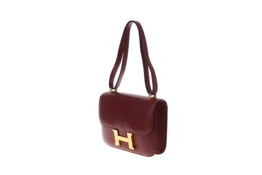 Hermes Rouge H Box Leather Vintage Constance 24 1980