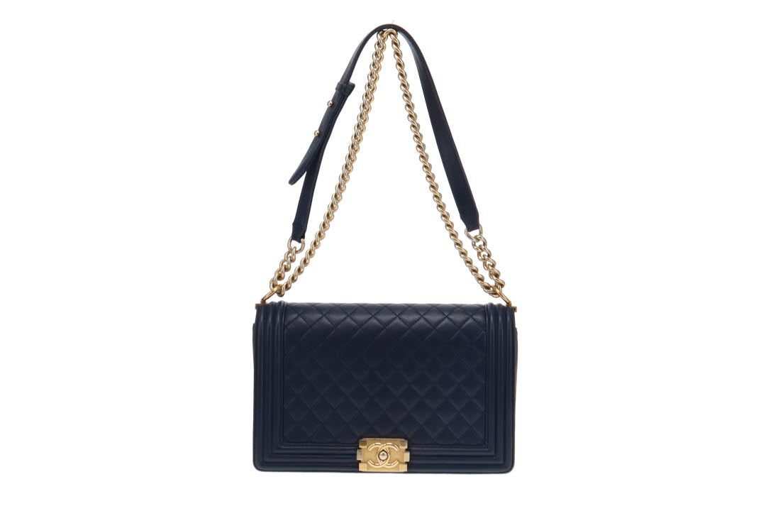 Chanel Navy and GHW New Medium Boy Bag 2015/16 (21 series)