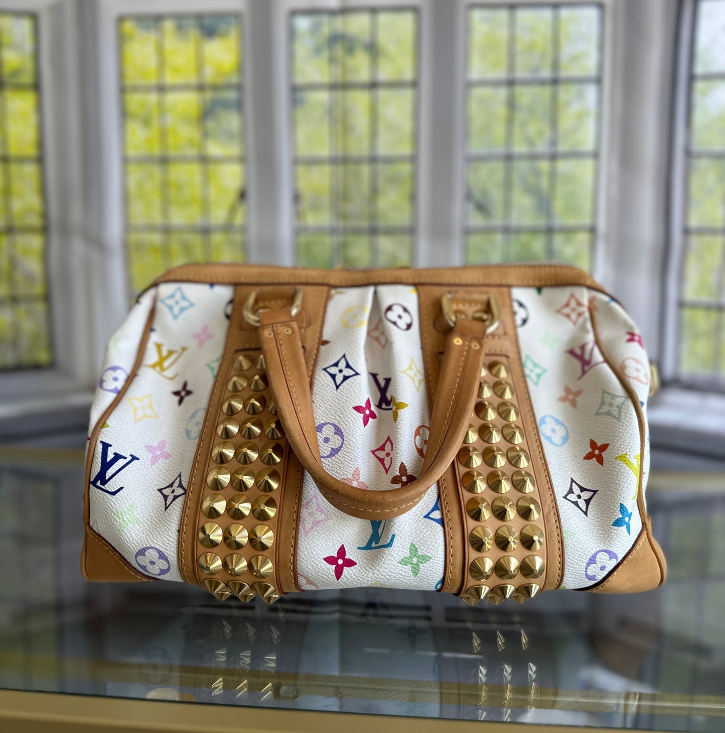 LOUIS VUITTON Monogram Multicolor Courtney MM Hand Bag White