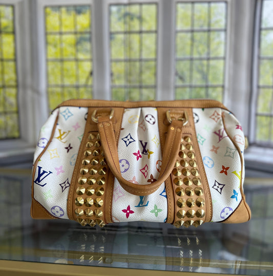 LOUIS VUITTON Monogram Multicolor Courtney MM Hand Bag White