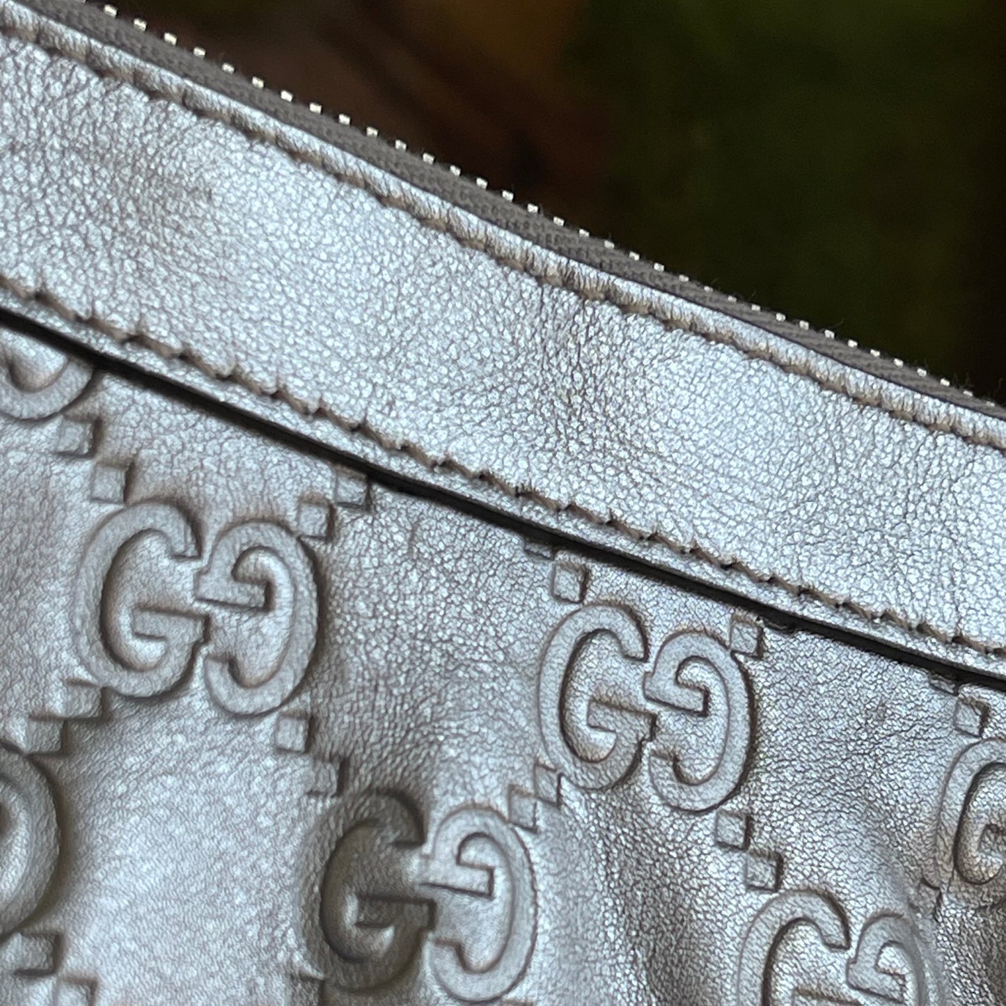 GUCCI Guccissima GG Web Silver Leather Pochette