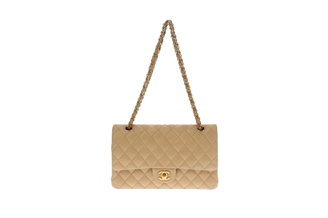 Chanel Beige Leather GHW Classic Medium Double Flap Bag 2012