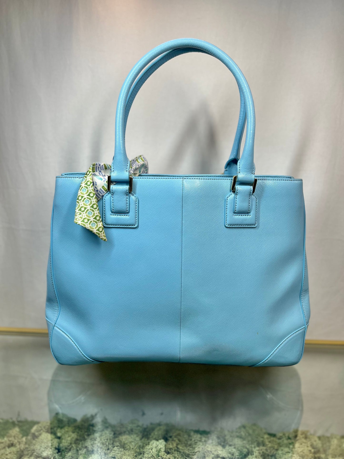 TORY BURCH Light Blue Patent Leather Robison Tote