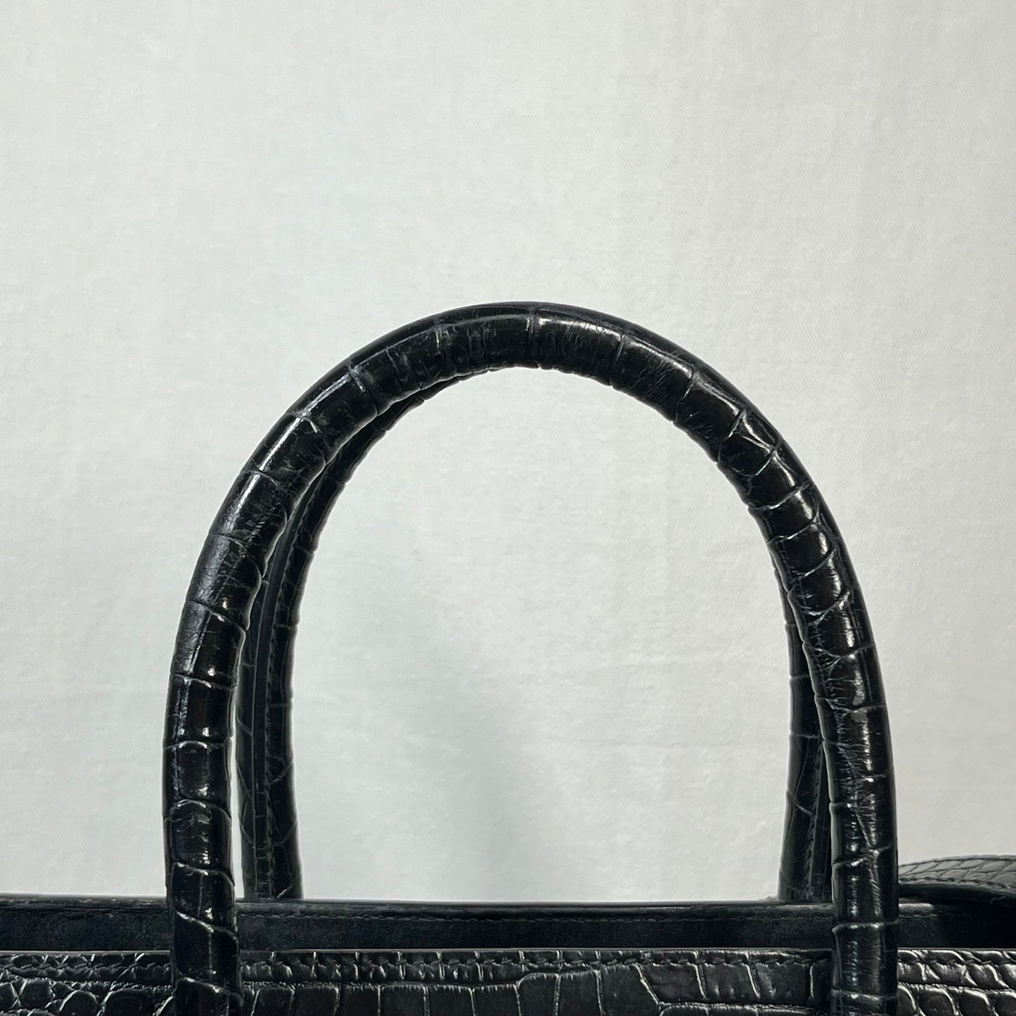 SAINT LAURENT Sac De Jour Small Black Calfskin Crocodile Embossed Tote Bag TS3784