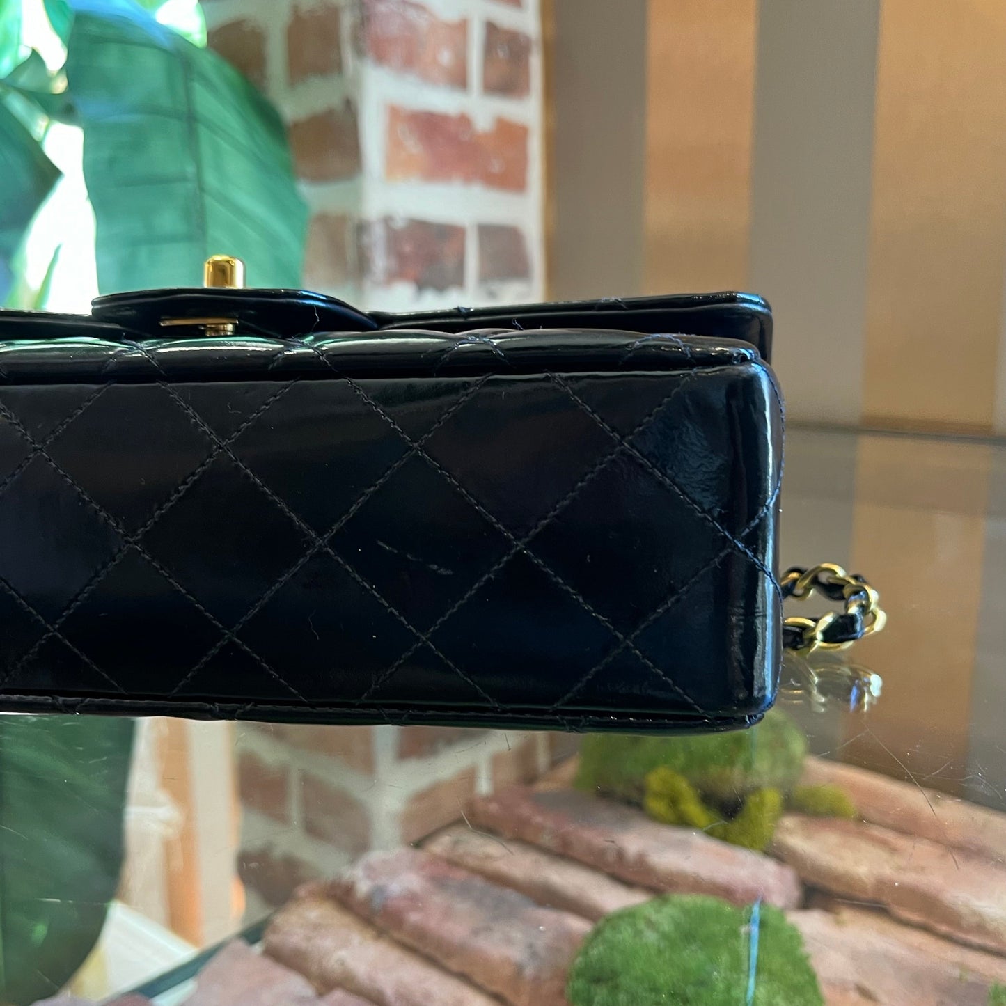 CHANEL Black Patent Leather Medium Double Flap ADI1005