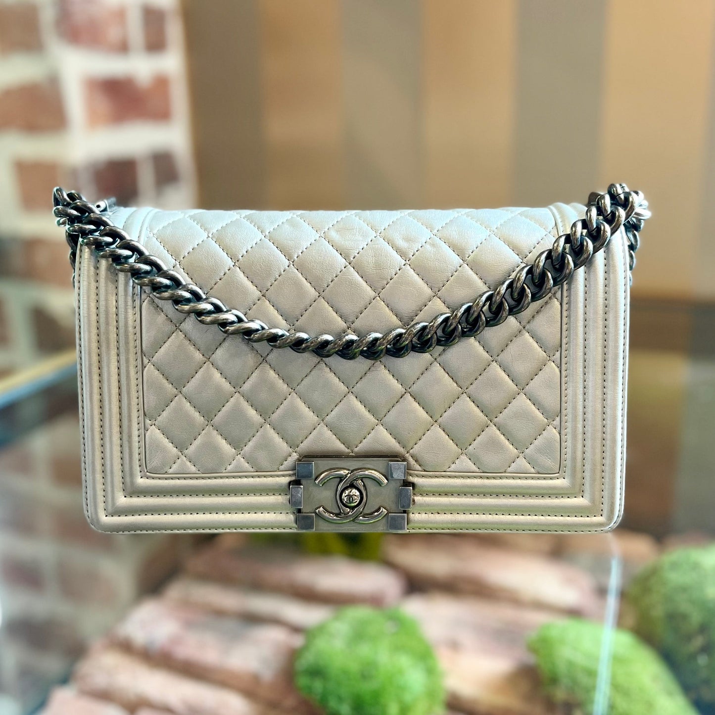 CHANEL Silver Boy Bag Medium