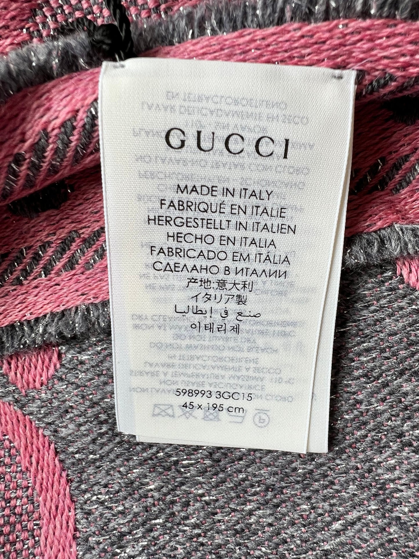 Gucci Grey Pink GG Wool Jacquard Scarf (RRP £365)