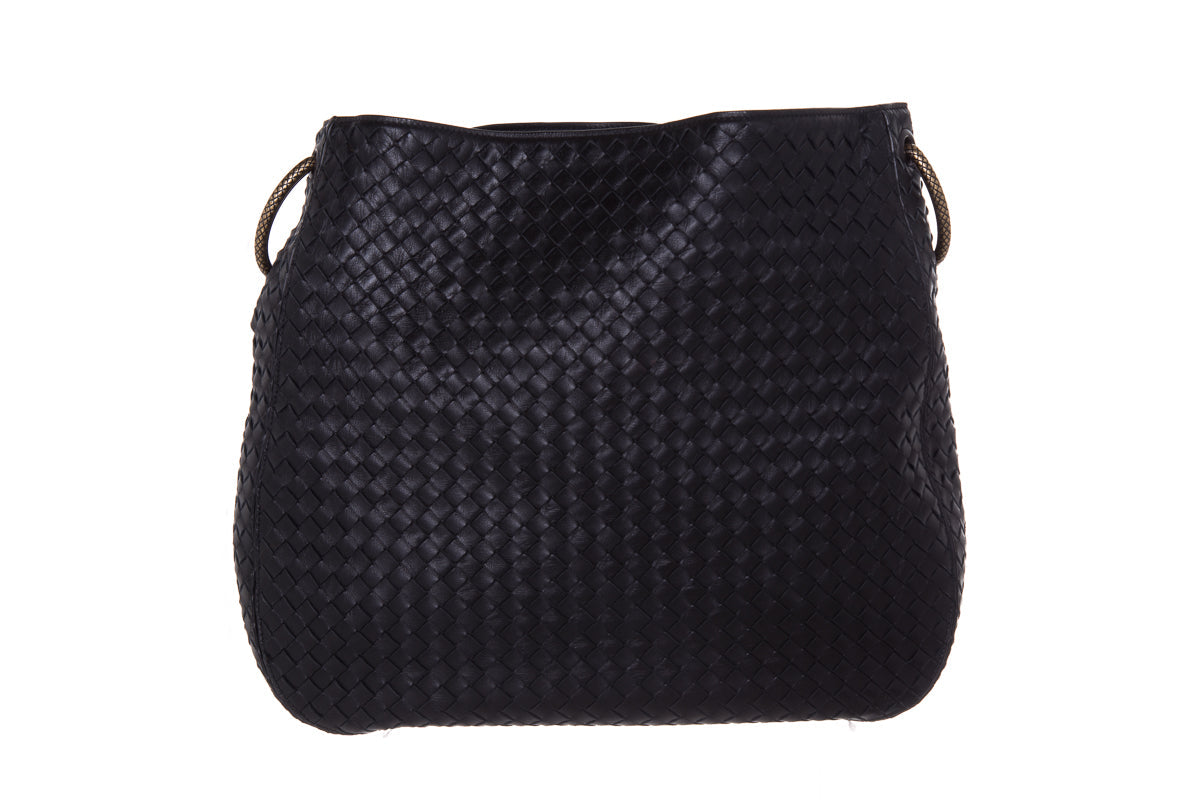 Bottega Veneta Black Large Intercciato Loop Hobo