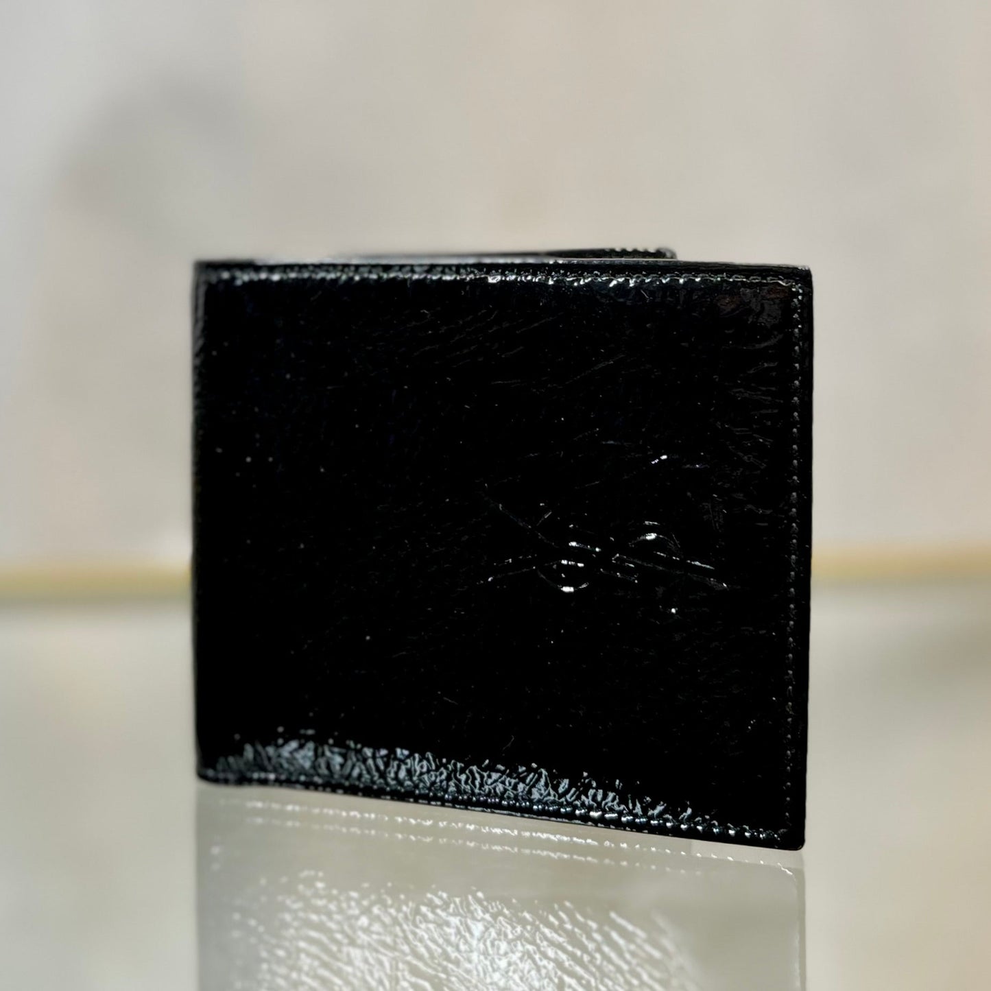 SAINT LAURENT Belle de Jar Black Patent Leather Bifold Wallet