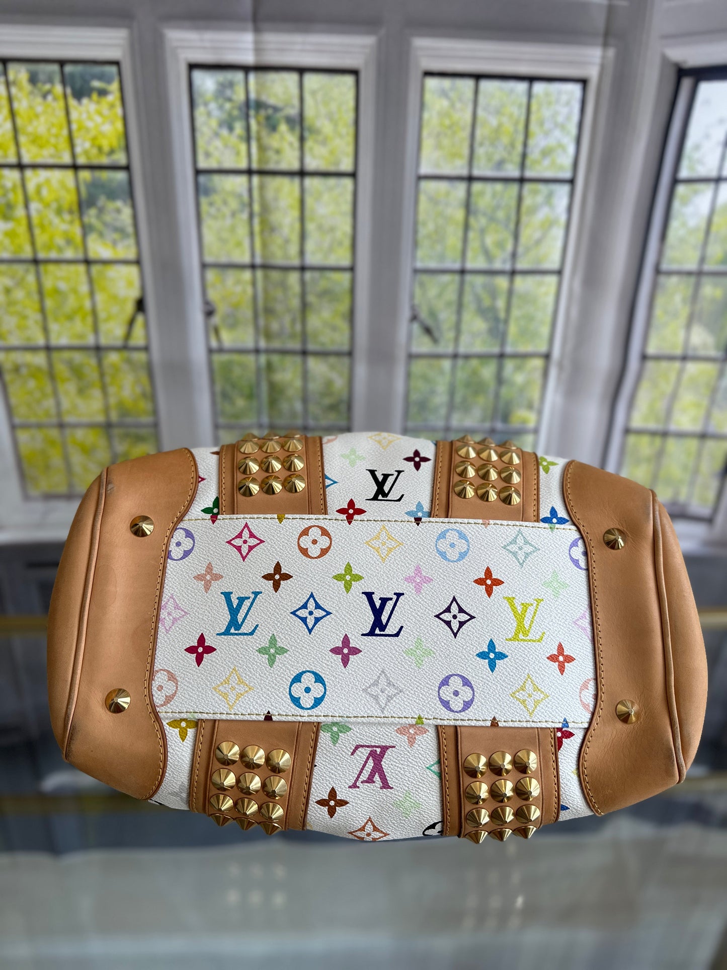 LOUIS VUITTON Monogram Multicolor Courtney MM Hand Bag White